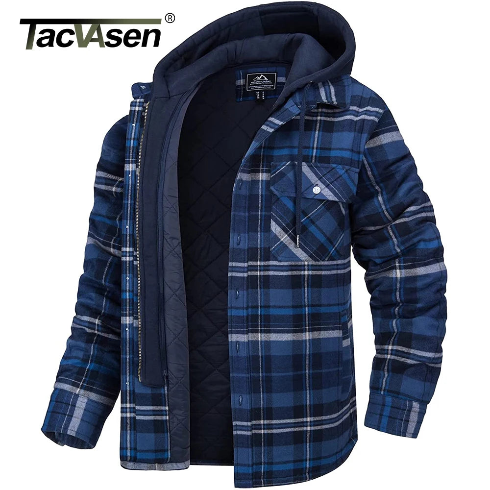 Men's Flannel Shirt Jacket with Removable Hood