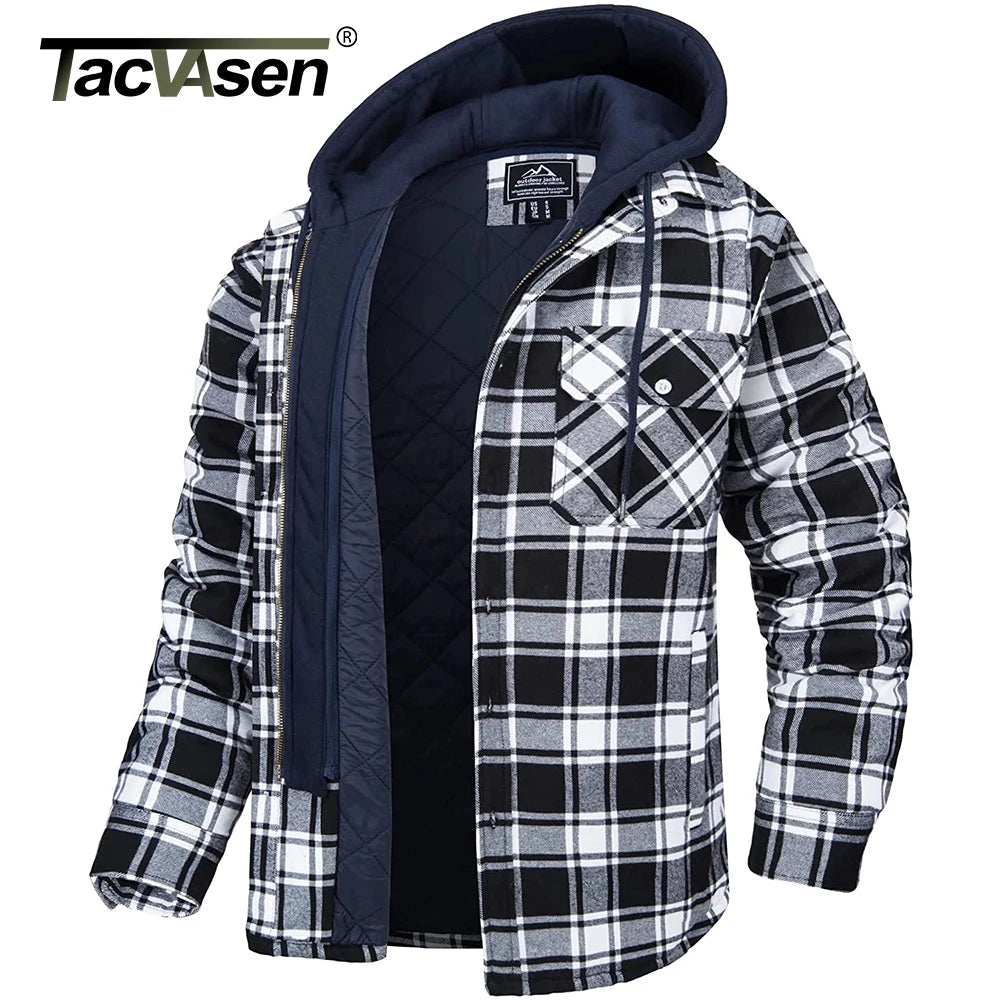 Men's Flannel Shirt Jacket with Removable Hood