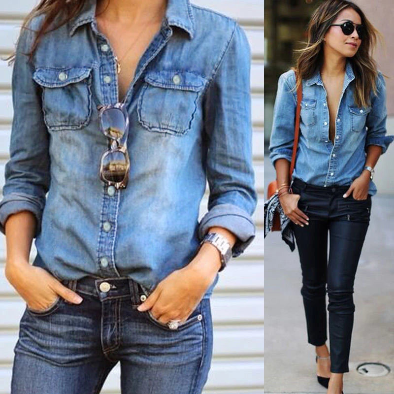 Women's Casual Blue Denim Shirt