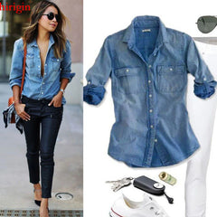 Women's Casual Blue Denim Shirt