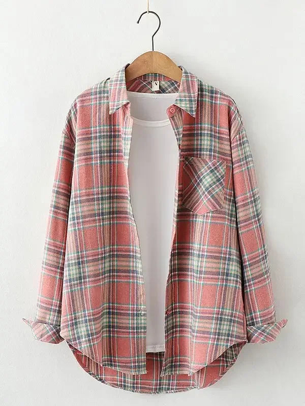 Vintage Flannel Plaid Shirt for Women