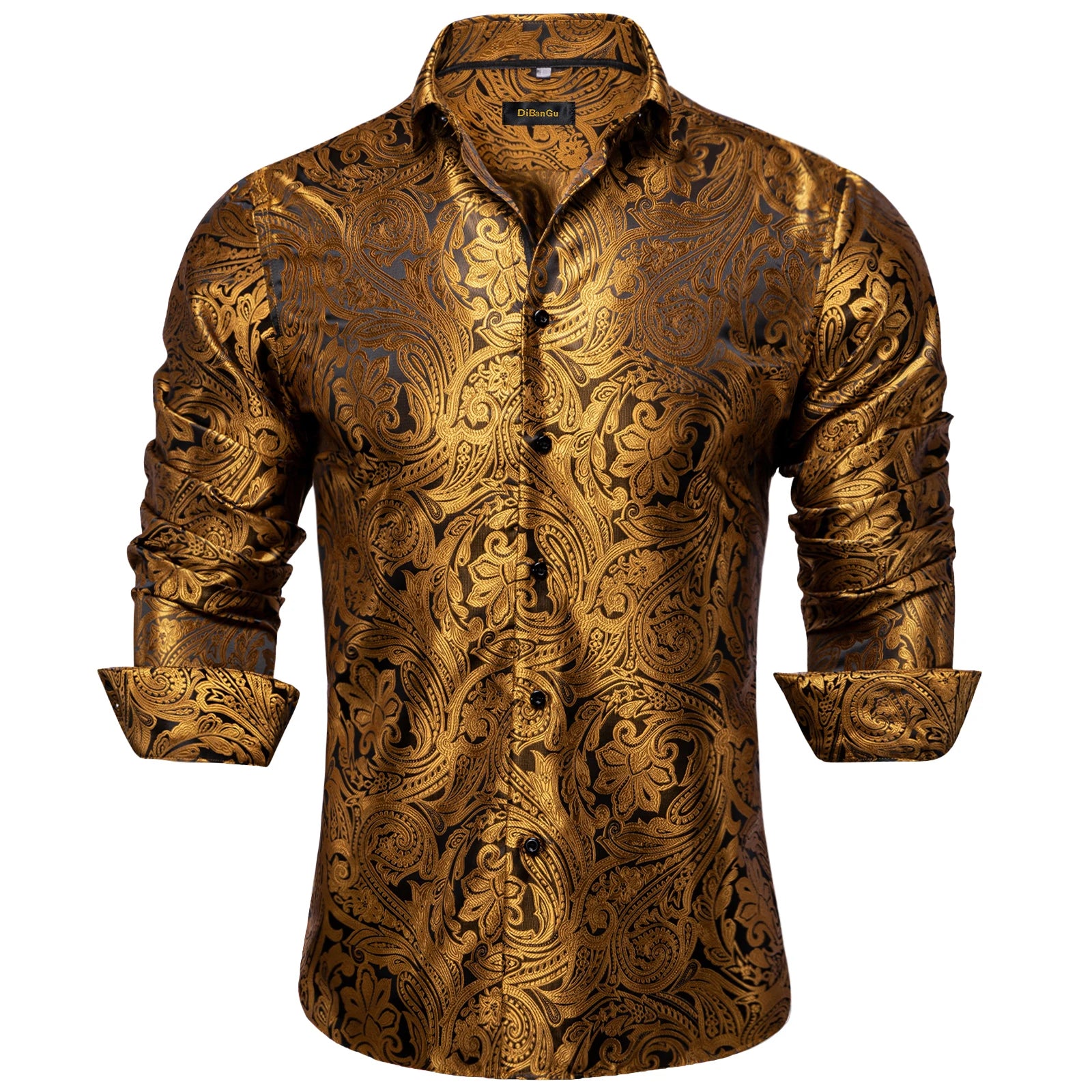 Men's Black Paisley Silk Dress Shirt