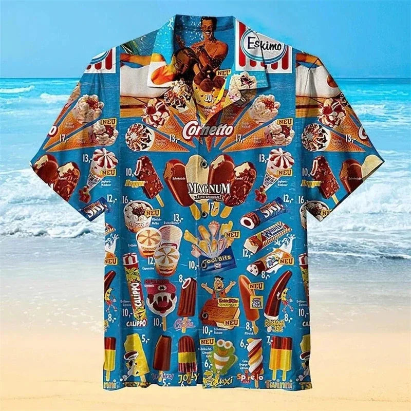 Men's 3D Print Ice Cream Beach Party Shirt