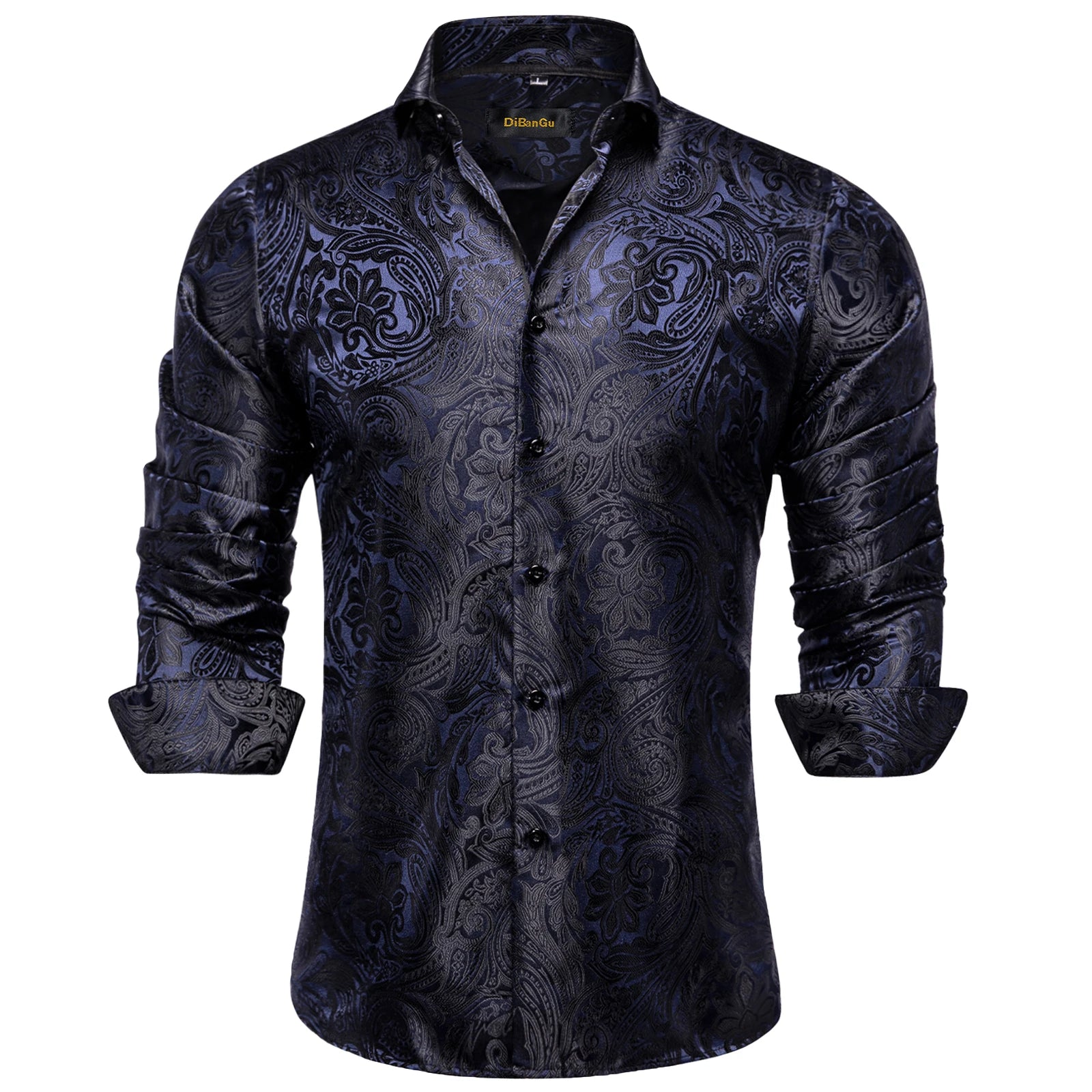 Men's Black Paisley Silk Dress Shirt