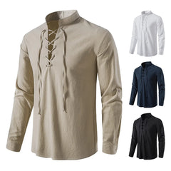 Men's Cotton Linen Long Sleeve Tee Shirt