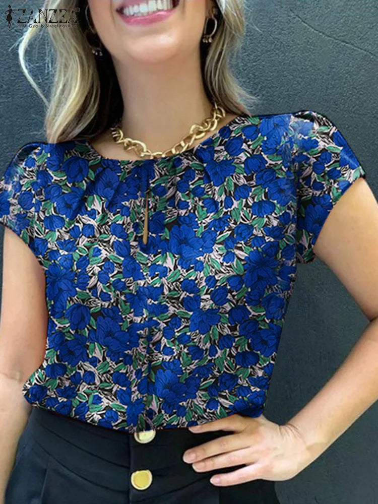 Retro Printed Short Sleeve Blouse