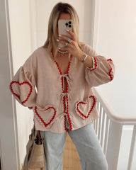 Vintage Women's Loose Heart Pockets Shirt