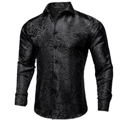 Men's Black Paisley Silk Dress Shirt