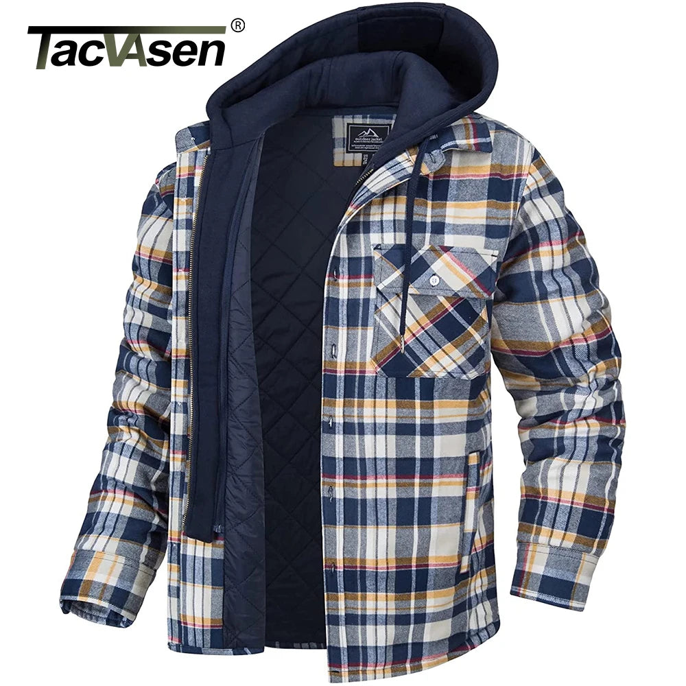 Men's Flannel Shirt Jacket with Removable Hood