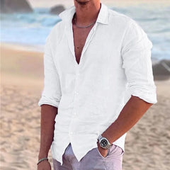 Men's Cotton Linen Polo Neck Beach Shirt