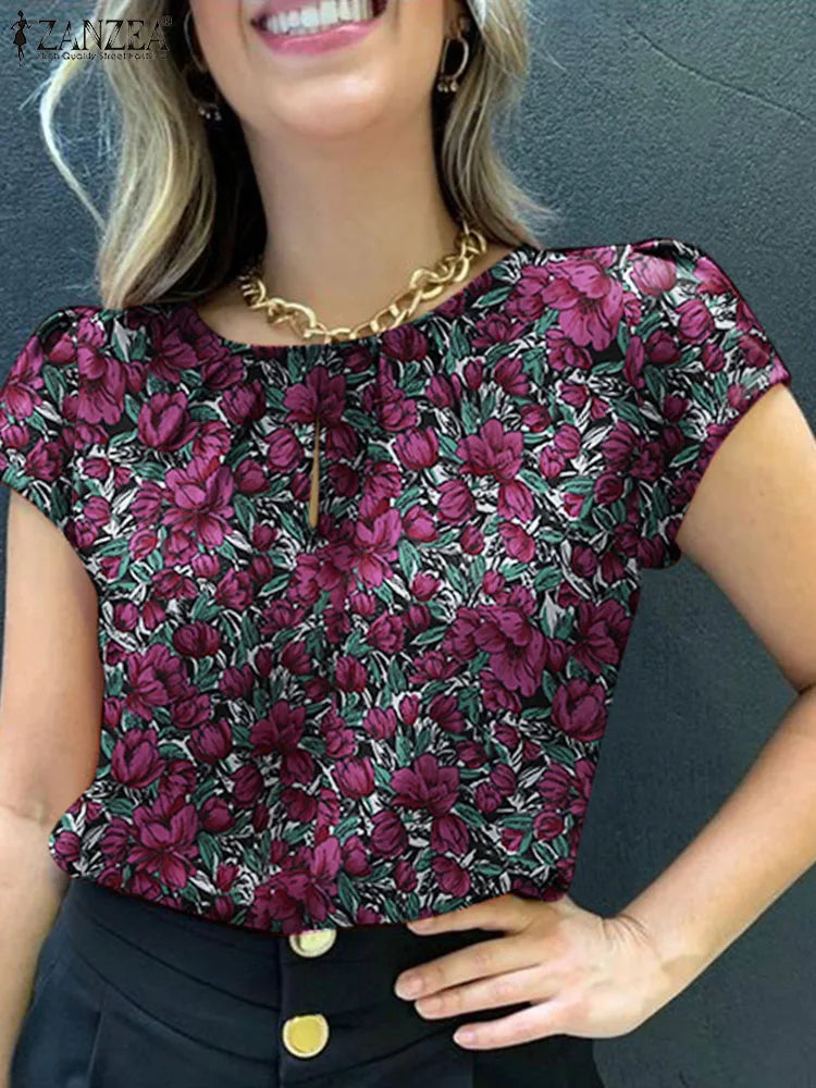 Retro Printed Short Sleeve Blouse