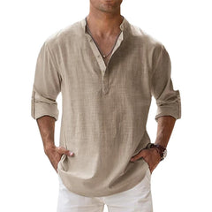 Men's Cotton Linen Henley Beach Shirt