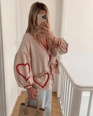 Vintage Women's Loose Heart Pockets Shirt