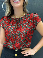 Retro Printed Short Sleeve Blouse