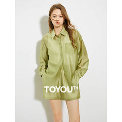 Women's Mustard Green Tencel Shirt