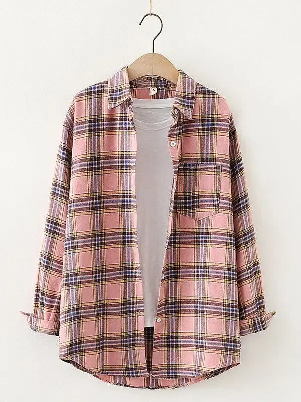 Vintage Flannel Plaid Shirt for Women