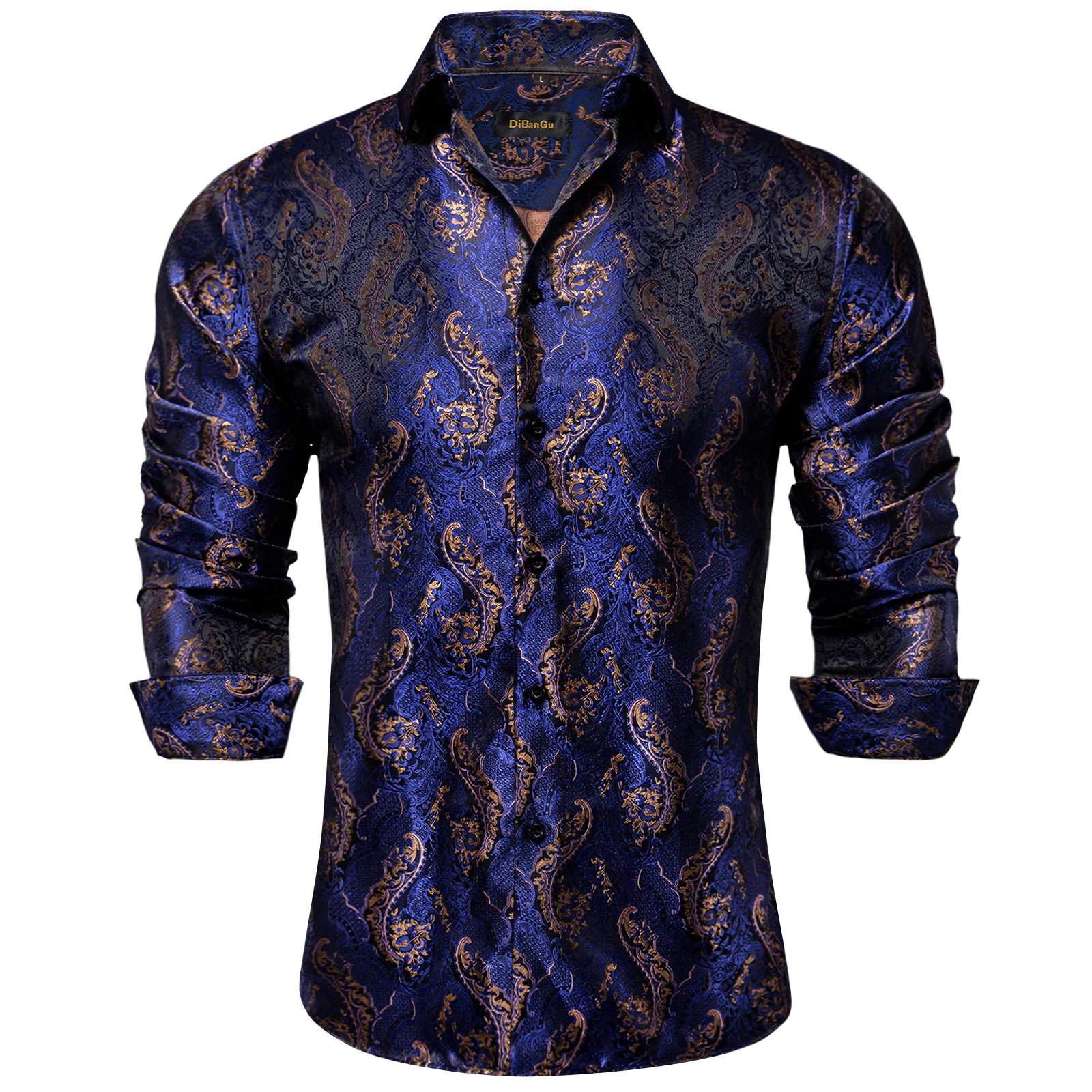 Men's Black Paisley Silk Dress Shirt