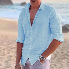 Men's Cotton Linen Polo Neck Beach Shirt