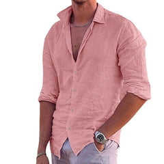 Men's Cotton Linen Polo Neck Beach Shirt