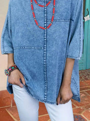 Women's Plus Size Spliced Denim Blouse