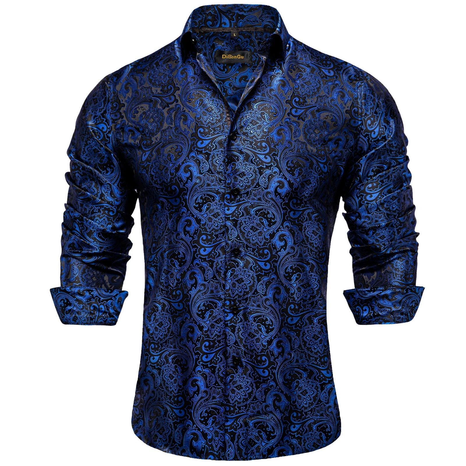 Men's Black Paisley Silk Dress Shirt