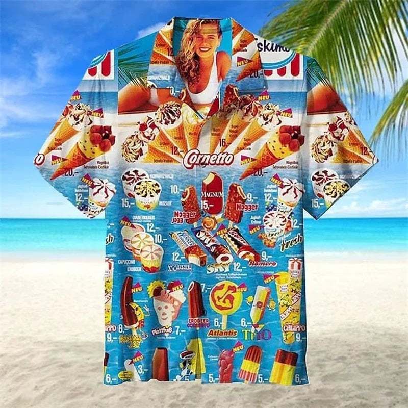 Men's 3D Print Ice Cream Beach Party Shirt