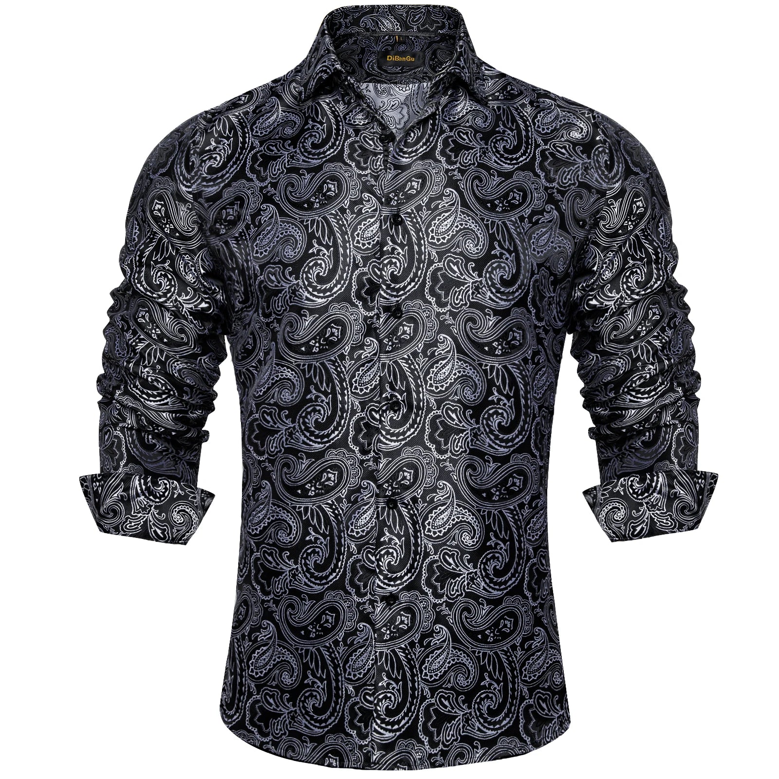 Men's Black Paisley Silk Dress Shirt