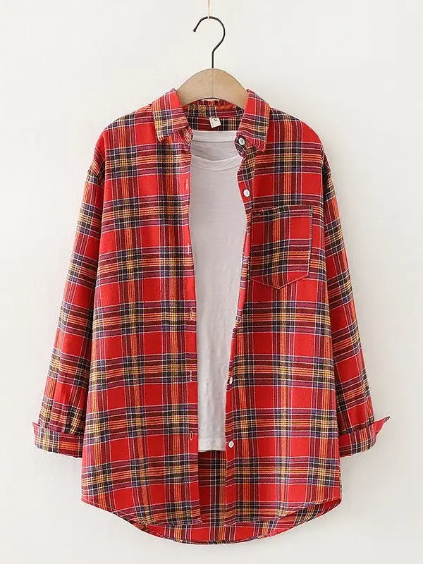 Vintage Flannel Plaid Shirt for Women